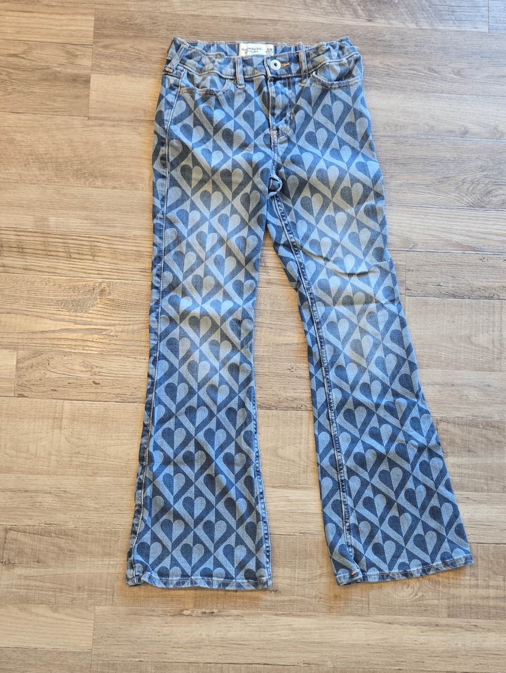 abercrombie kids Blue Heart-Pattern High Rise Flared Jeans